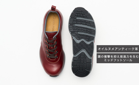MIDFOOT ( ミッドフッド ) 婦人靴 レザースニーカー MF002JL ( ワイン ) 4E　【 ファッション 靴 シューズ スニーカー レディース 】 【 お洒落 レザーシューズ オイルレザー 快適 履き心地 】  BN003 25.0cm