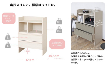 幅64cm 多種多様な収納と機能性を兼ね揃えたランドリーチェスト SE-9065OH グレーホワイト×ライトグレー 日本製 ≪寄付者様組み立て品≫ 【家具 組み立て 組立 組立家具 ランドリーチェスト チェスト タンス 洋服収納 洗面所 収納 脱衣所 薄型 スリム ラック ランドリー 新生活 国産】 [G-18801_02]