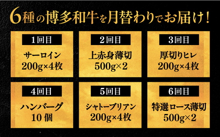 【全6回定期便】博多和牛 贅沢 食べ比べ 4人前 ( ステーキ すき焼き しゃぶしゃぶ ハンバーグ ) [ADBM158] サーロイン ヒレ シャトーブリアン 赤身 ハンバーグ ロース 定期便 