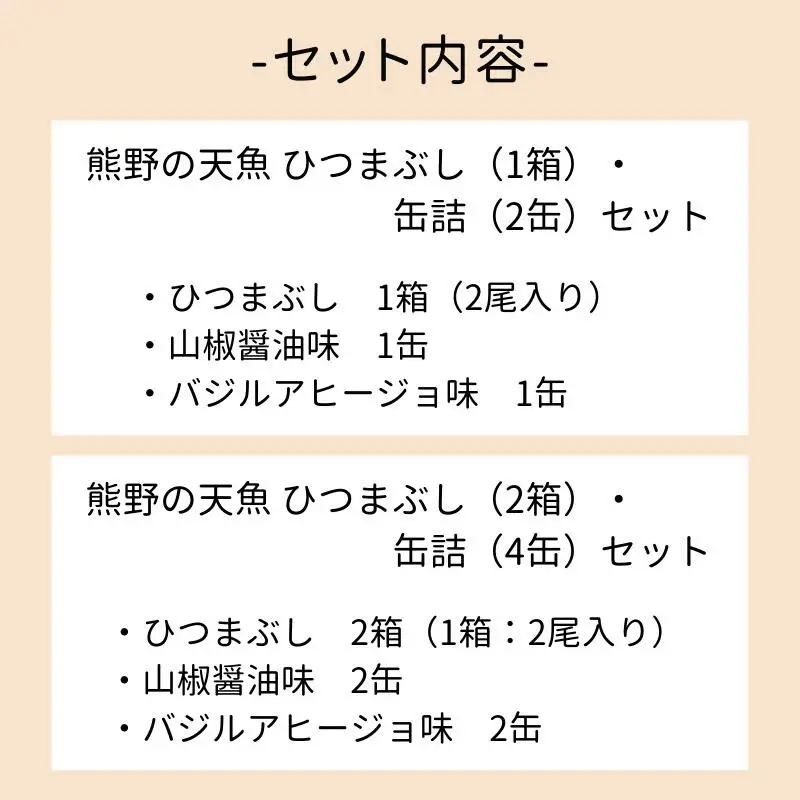 熊野の天魚 ひつまぶし（2箱）+缶詰（4缶）セット / あまご アマゴ 魚 甘煮 おかず 惣菜 おつまみ 保存食 山椒醤油味 バジルアヒージョ味 和歌山県 田辺市 熊野本宮大社 【ymr006】
