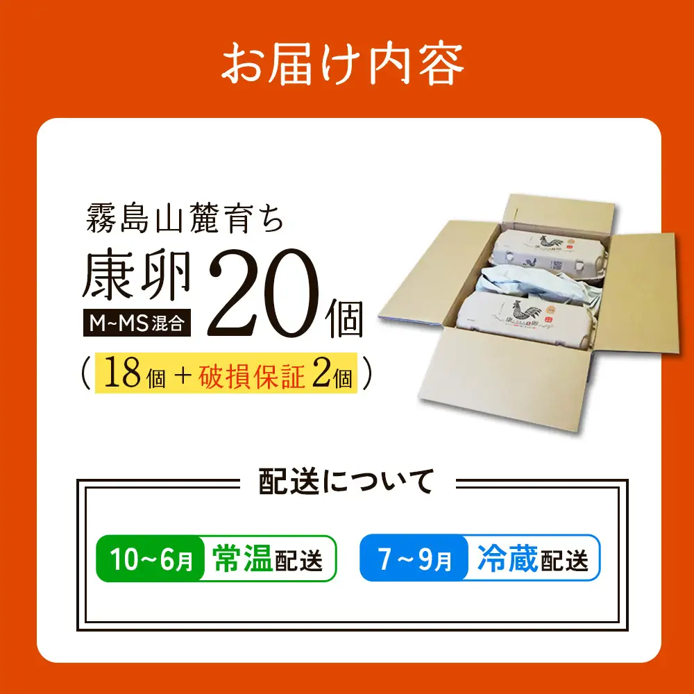 卵 霧島山麓育ち こだわり卵 康卵 計 20個（18個 + 割れ保証 2個）たまご 玉子 卵焼き 玉子焼き 生卵 鶏卵 国産 宮崎県産 送料無料