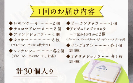 【6回定期便】【L】焼き菓子 詰合せ 30個（チョコレート入） [EBV039]  スイーツ フィナンシェ ふぃなんしぇ レモンケーキ れもんけーき 焼菓子 お菓子 おやつ セット ギフト 冷蔵 定期 定期便 ていきびん