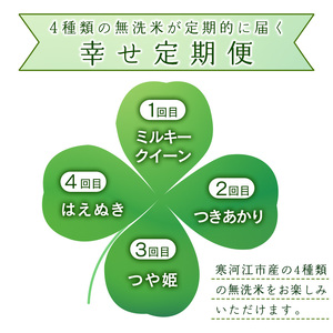 【2026年10月開始】令和8年産 新米《無洗米４回定期便》4種類の無洗米が届く！【しあわせ定期便】 合計 32kg ( 毎月8kgお届け ) 山形県産 2026年産 ミルキークイーン つきあかり つや姫 はえぬき 　086-C-JF030-10