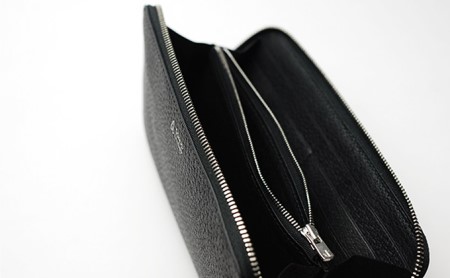 【GOMYO　LEATHER】猪革　手縫いラウンドファスナー財布（黒） ファッション小物 