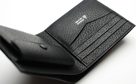 【GOMYO　LEATHER】猪革　手縫い二つ折り財布（黒） ファッション小物 