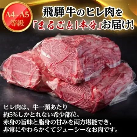 【毎月定期便】飛騨牛 ヒレ1本(約4～5kg)【シャトーブリアン＆ヒレ】冷蔵便全6回_肉 ステーキ 牛肉 ビーフステーキ  定期便 定期便  _【配送不可地域：離島】【4053254】