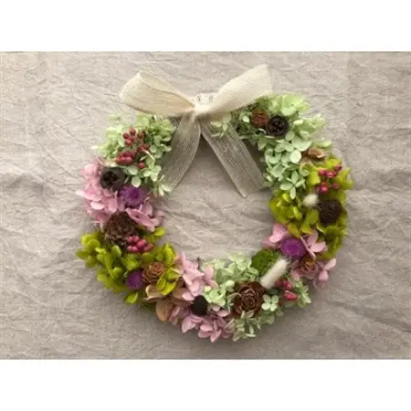 プリザーブドフラワーとドライ素材のナチュラルリース(アジサイ)_花・観葉植物  花 _【1418398】