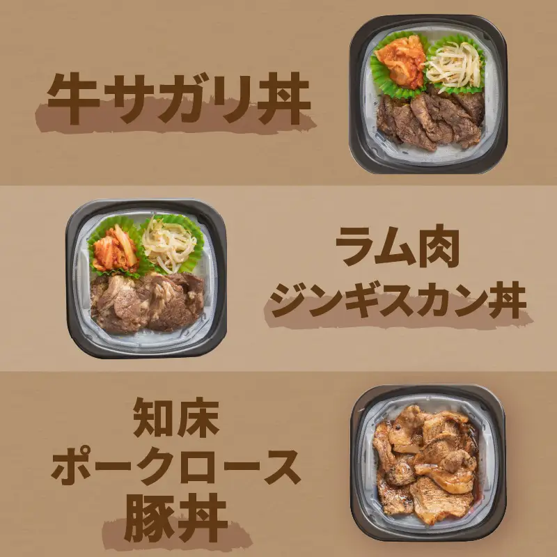 【6ヶ月定期便】レンジで丼！とん久セット ( 牛肉 ラム 豚肉 海鮮 ホタテ サーモン 鮭 ビビンバ 弁当 総菜 冷凍 簡単調理 )【999-0254】