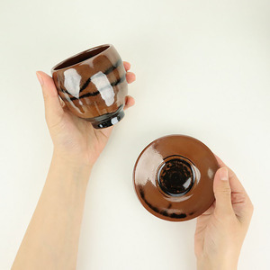【栃木県共通返礼品・益子町産】益子焼　萩原芳典　柿釉線紋茶器セット