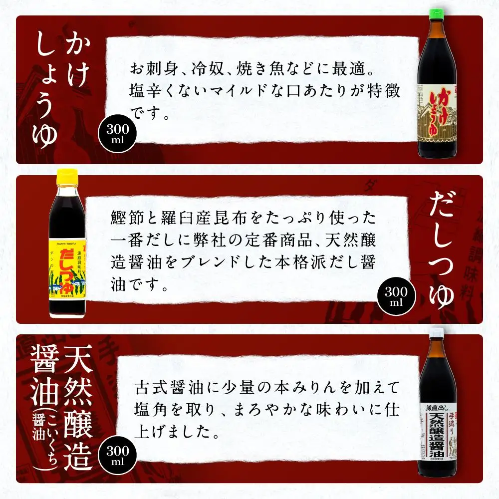 【人気セットA】カネイワ醤油本店 国産原料でつくる木桶二年熟成のお醤油   お醤油300ｍｌ5本セット