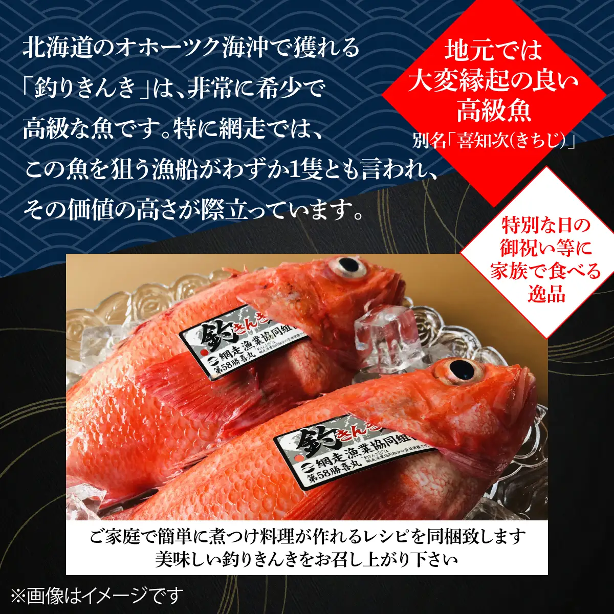 【先行予約】網走産生冷凍釣きんき【2尾で約1kg】（2026年4月中旬頃～11月下旬頃発送） ABAO073