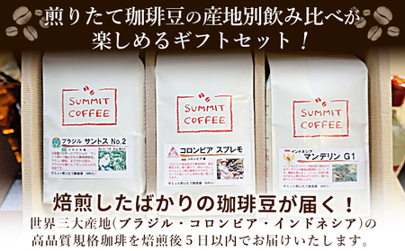 ＜サミット 煎りたて珈琲豆 3種飲み比べセット 合計600g（200g×3種）＞ コーヒー ドリンク 飲料 珈琲豆 リラックス 休憩 オフィス おうち時間 アウトドア のし対応可 サミットコーヒー 有限会社末光商店 愛媛県 西予市 【常温】『1か月以内に順次出荷予定』USM0001