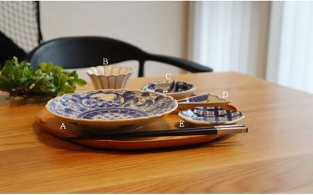 有田焼 染付コーデ 5点セット【まるふく】器 うつわ 食器 染付 小皿 豆皿 小鉢 取皿 プレート 和食器 コーディネート 食器セット 贈答 ギフト A50-261