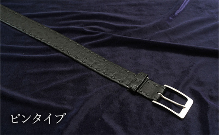 オーストリッチ 手縫いステッチ ベルト クロ 幅35mm メンズ  バックルタイプ