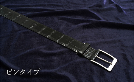 ツヤワニ　クロコベルト　クロ　幅35mm　メンズ　 バックルタイプ
