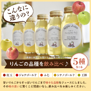 りんごジュース　飲み比べ180ml×5種セット 100％ストレート 【ふじ王林ジョナゴールド紅玉シナノゴールド】りんごジュース