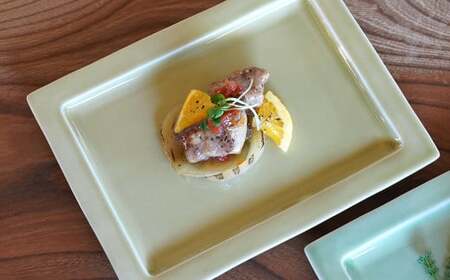 有田焼 21cm リム長角プレート 黄磁・天龍青磁 2枚 セット【金善製陶所】  食器 器 うつわ プレート おしゃれ オードブル ペア セット ギフト 贈答 A26-9