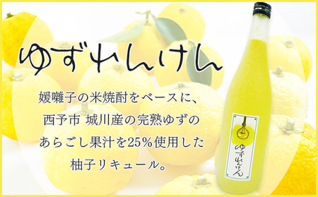 ＜柚子リキュール「ゆずれんけん」720ml×1本＞ お酒 おさけ 果実酒 食中酒 すっきり あらごし果汁25%使用 柑橘 城川産完熟ユズ 香り プレゼント 贈り物 飲んで応援 特産品 株式会社 媛囃子 愛媛県 西予市【常温】『1か月以内に順次出荷予定』SHB0001