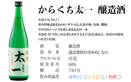 からくち太一・本金グラスセット 1440ml(720ml×2本)/ 本金 日本酒 [90-08]