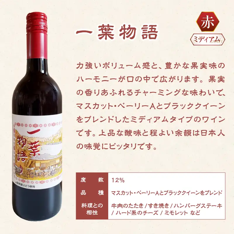 ワイン 一葉物語・赤白ワイン375ml 2本（EZS）A07-728