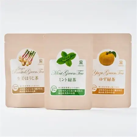 岡山県美作市産 【緑茶】生姜ほうじ茶・ゆず緑茶・ミント緑茶セット　各1個(各2g×7個入り)_飲料・ドリンク 茶葉・ティーバッグ 茶 _【1525350】
