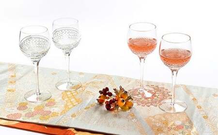 ペアワイングラス＜羽衣＞ KWP84-2902【ワイングラス ボルドー 赤 白 ブルゴーニュ モンラッシュ クリスタルガラス カガミ 江戸切子 上品 お祝い プレゼント】