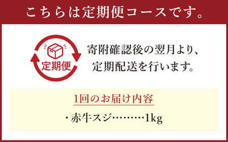 【 3ヶ月 定期便 】 赤牛 スジ 1kg （ 合計 3kg ）冷凍 お肉 肉 牛肉 牛 牛すじ スジ肉 熊本 和牛 国産 煮込み 煮込