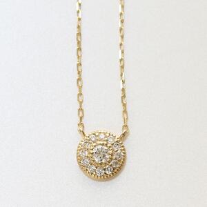 【K10イエローゴールド ラボダイヤモンドネックレス】0.093ct 豪華なメレの輝きが美しい サークルデザイン 長さ40cm K10-N003 ネックレス