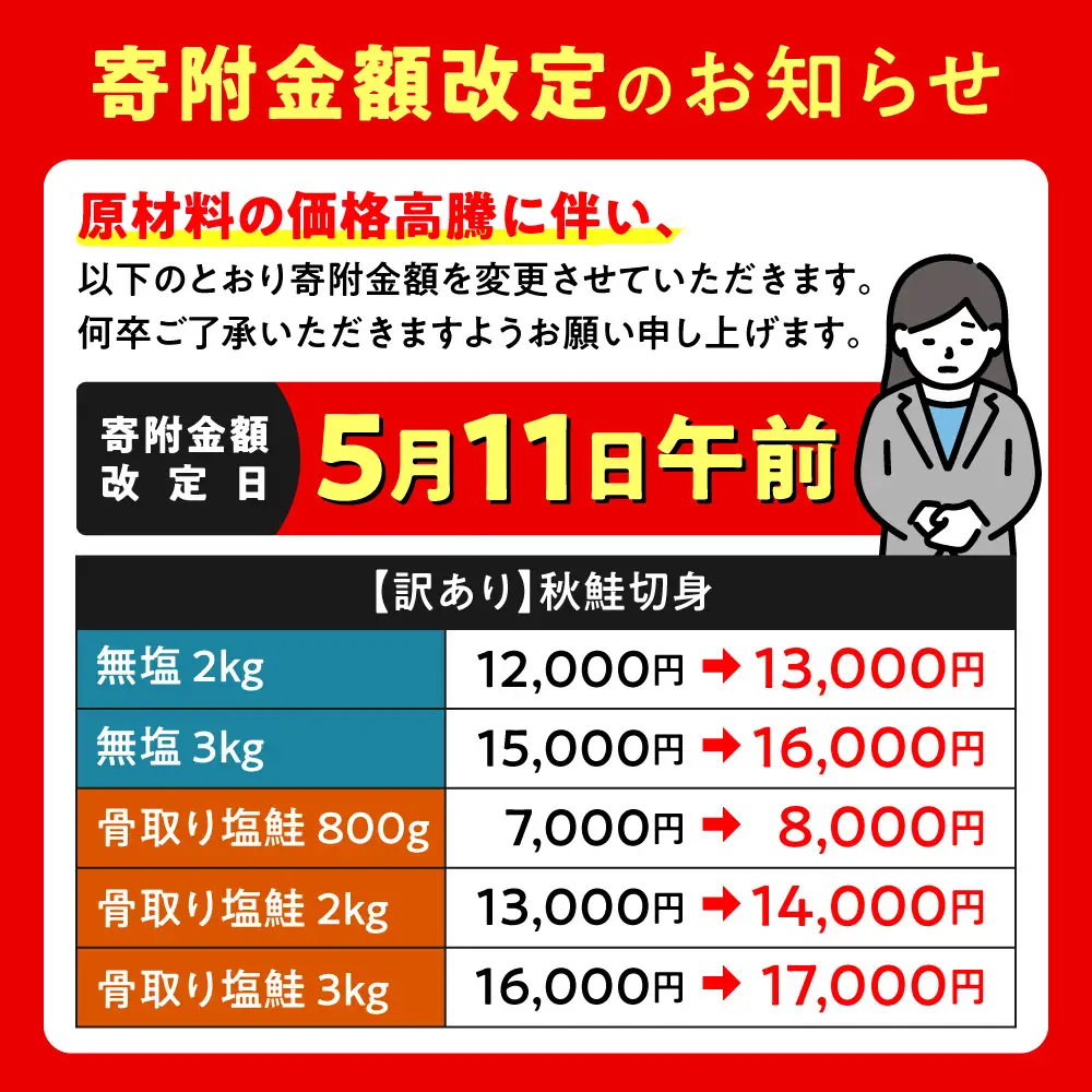 【訳あり】北海道斜里町産 骨なし天然秋鮭切身 3kg 無添加鮭