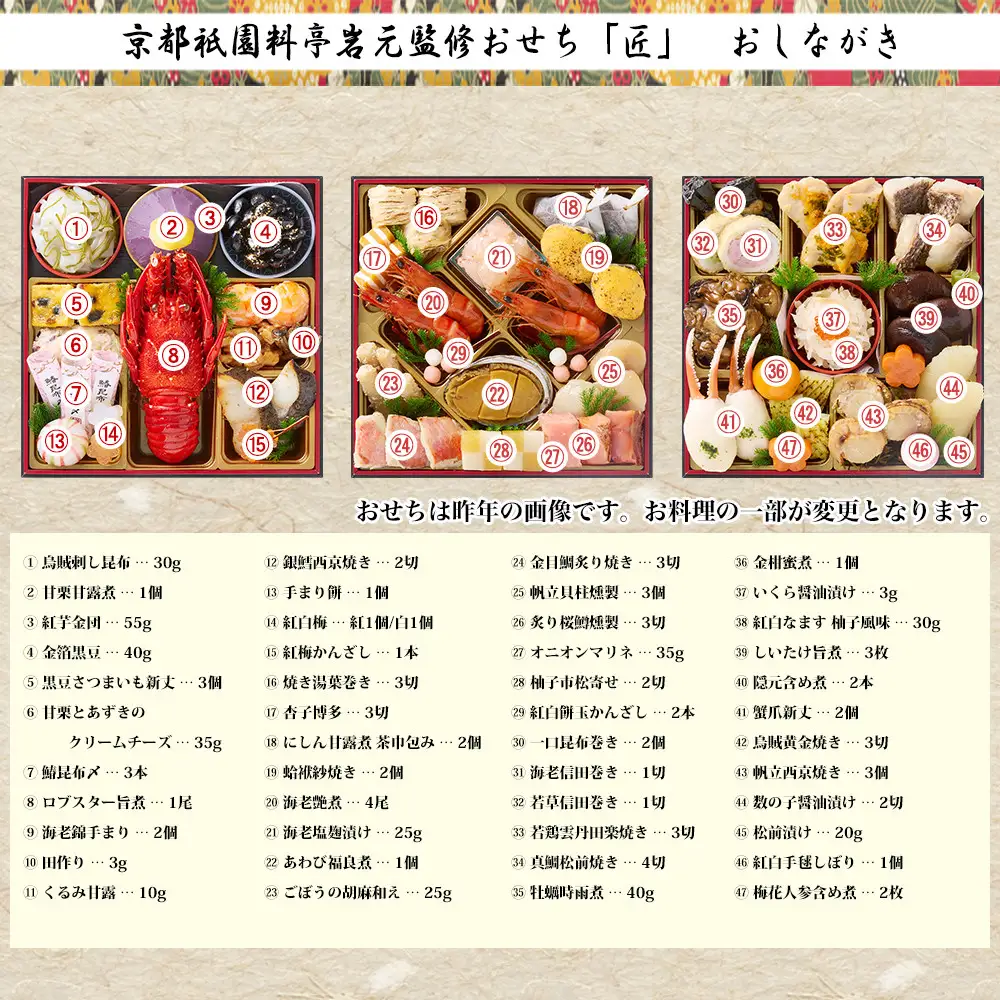 【京都祇園 岩元】冷蔵おせち三段重「匠」ロブver. 約3～4人前｜本格 料亭おせち 毎年完売必至 人気