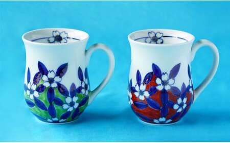 有田焼 染錦桜絵 マグカップペア 【神田陶器店】マグカップ 桜 コーヒー 染錦 プレゼント ギフト ペア 2個 A27-30