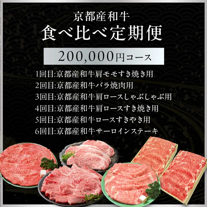 【定期便　毎月×6回】京都産和牛　食べ比べ定期便　6種/寄附額200,000円コース　【京都モリタ屋専用牧場】