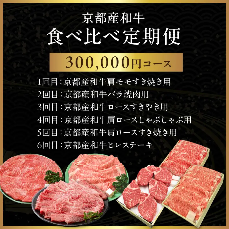 【定期便　毎月×6回】京都産和牛　食べ比べ定期便　6種/寄附額300,000円コース　【京都モリタ屋専用牧場】