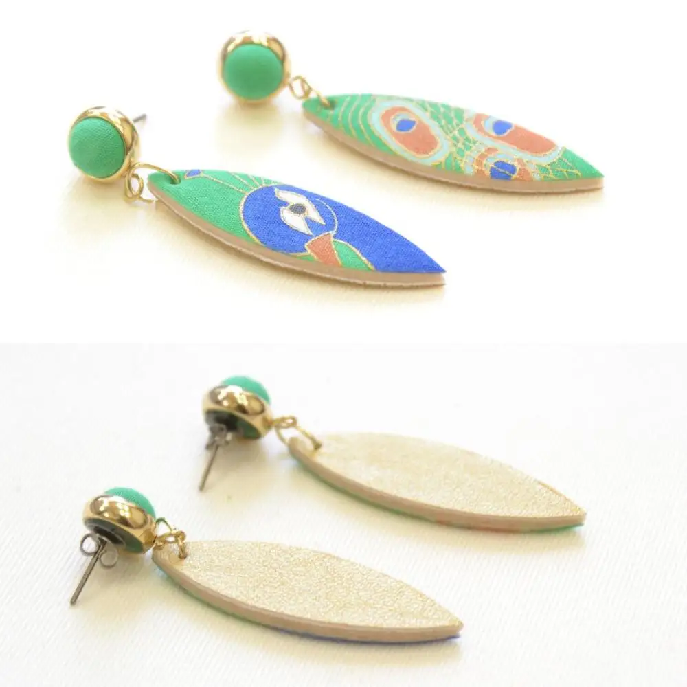 【染工房正茂】手描友禅 ピアス / イヤリング（ファブリックアクセサリー）《孔雀》 
