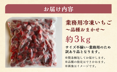 【2026年5月より発送】 《 業務用の大袋 》 加工向きな 冷凍いちご 品種おまかせ 3kg 簡易梱包 サイズ 不揃い のため 訳あり 訳アリ フルーツ 果物 苺 いちご イチゴ 紅ほっぺ よつぼし かおり野 アイス ヨーグルト シャーベット 苺 family農園watanabe 子ども 家庭用 業務 加工向け 国産 産地直送 岐阜県 本巣市 15000円 [mt1562_omkase]