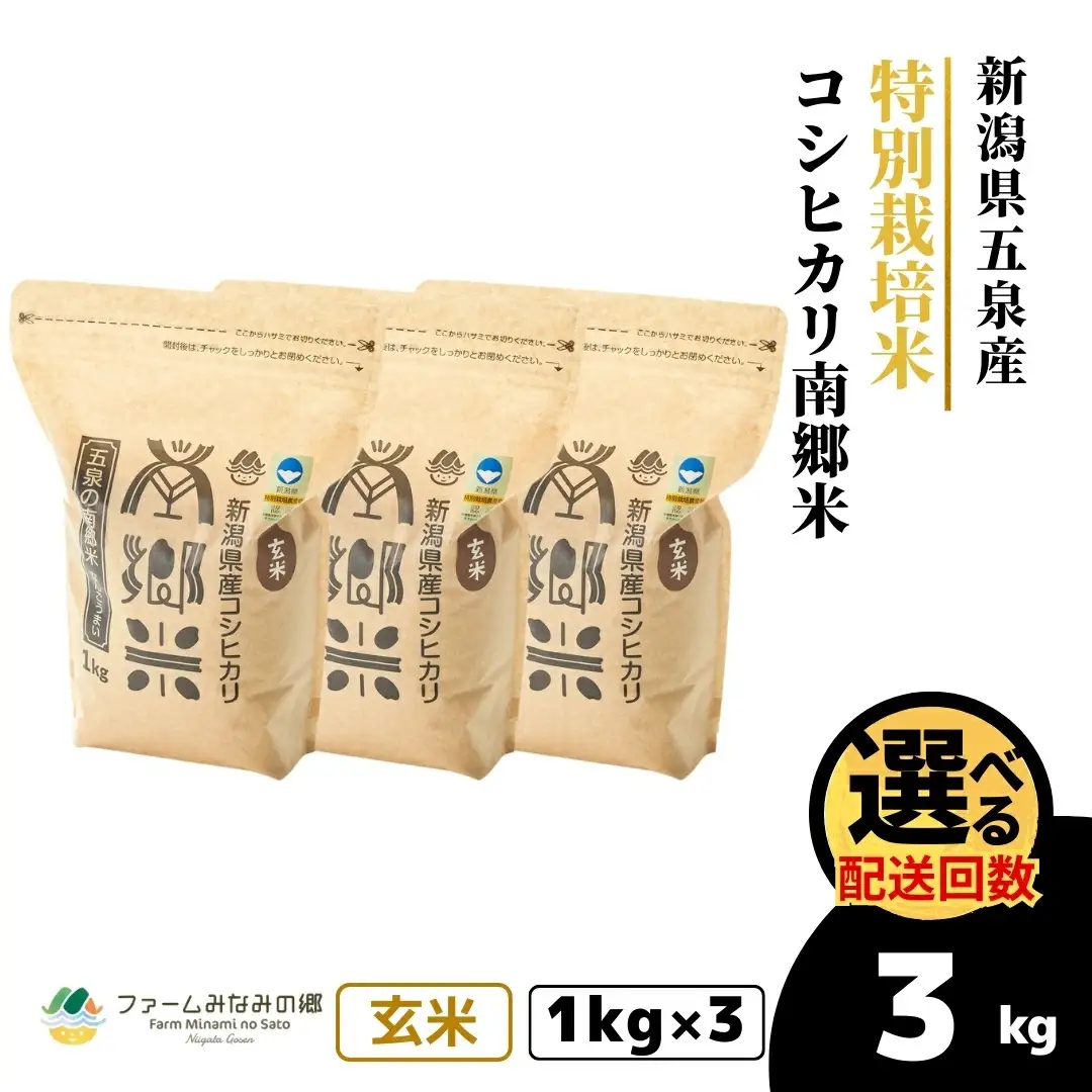 令和7年産 特別栽培コシヒカリ 南郷米 玄米 3kg（1kg×3袋）