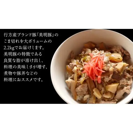 【 3ヶ月 連続 定期便 】美明豚 こま切れ 約2.2kg （茨城県共通返礼品：行方市）