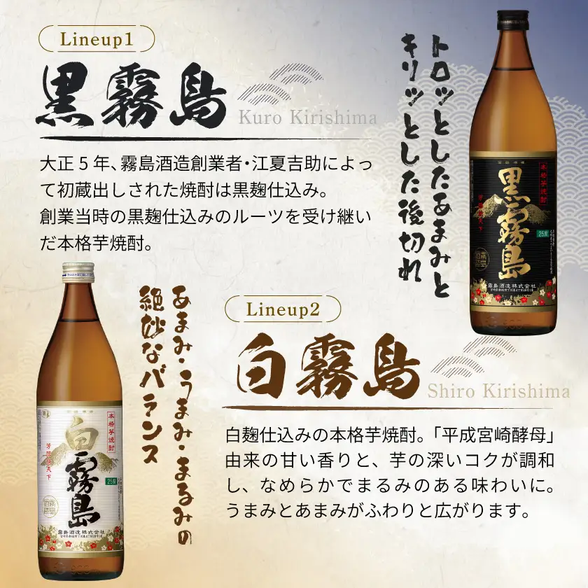 霧島酒造(25度)900ml×6種ハッピーセット_AC-3804_(都城市) 白霧島 黒霧島 赤霧島 茜霧島 黒霧島EX No.8 お湯割り 水割り ロック ソーダ割り 芋焼酎