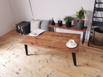 無垢材 折りたたみローテーブル ブラウン 約W100×D50cm [2498]