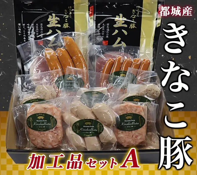 「きなこ豚」加工品Aセット〔MJ-1208〕_(都城市) きなこ豚 ブランド豚 銘柄豚 ブランドポーク ミートボール ハンバーグ フランク ウインナー ソーセージ 生ハム 加工品 おかず 冷凍
