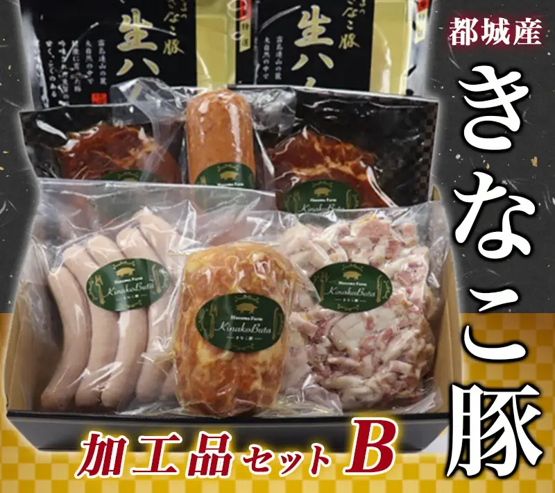 「きなこ豚」加工品Bセット〔MJ-1209〕_(都城市) きなこ豚 ブランドポーク プレスハム ソーセージ 生ウインナー 味噌漬け ベーコン 生ハム 加工品 おかず 冷凍