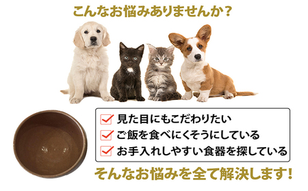 大切なペットにも常滑焼　ペットボウル アイボリー 竹内文子 Mサイズ