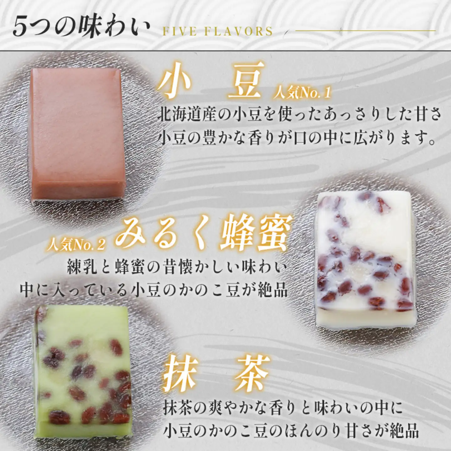 御菓子司大黒屋の季節の御菓子／夏の清涼感　越前流水くず流し（5種・6本入り）
