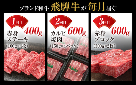 【定期便】飛騨牛 全3回 計1.6kg 飛騨牛 [MZ101]