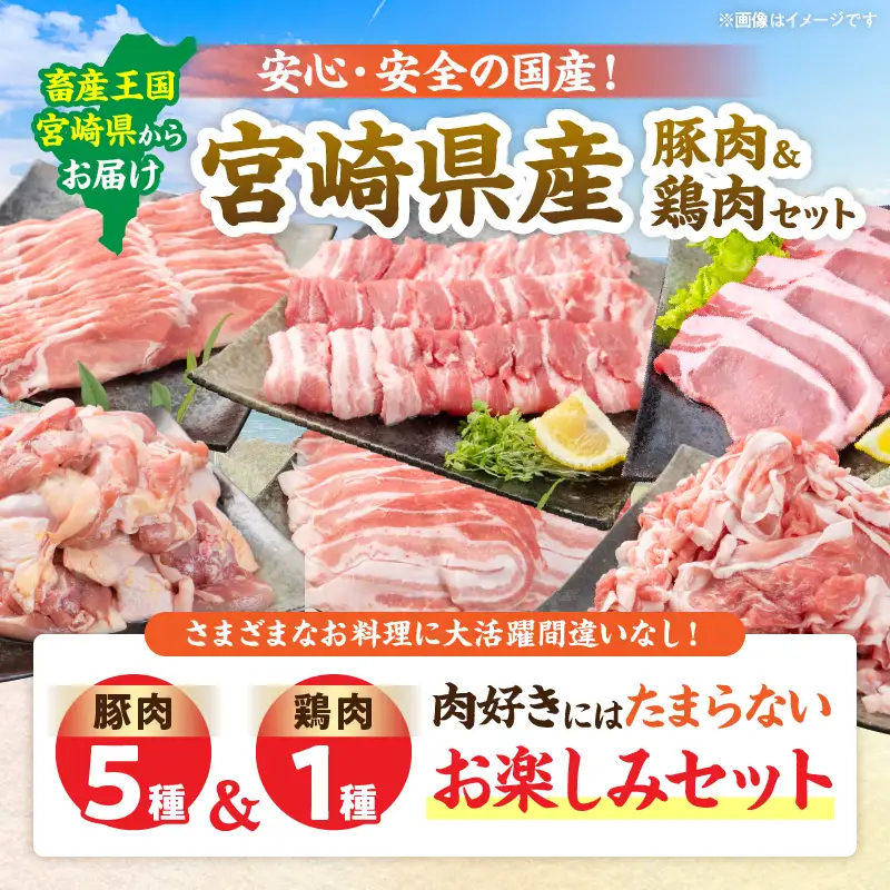 豚肉 鶏肉 食べ比べ セット 合計5kg 国産 食品 しゃぶしゃぶ 焼肉 BBQ とんかつ 切り落とし 豚ロース 豚バラ 鶏モモ からあげ 生姜焼き 小分け バラエティ 人気 おすすめ おすそ分け おかず お弁当 晩ご飯 宮崎県 日南市 送料無料_DC32-25