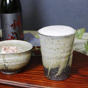 信楽焼 陶器製フリーカップ / タンブラー ペアセット（山河 /紅ハケメ）