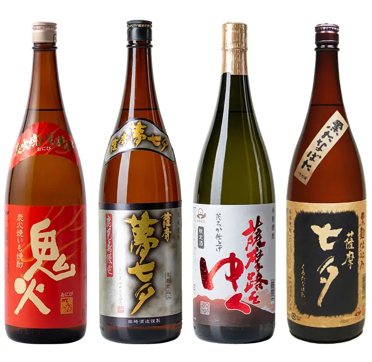 芋焼酎「鬼火」 「薩摩黒七夕」 「薩摩夢七夕」 「薩摩路をゆく」1.8L各1本 4本セット 七夕(セブンスターズシリーズ)【00-003-38】