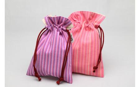 真岡木綿「巾着袋　小」（ピンク系）| 栃木県 伝統工芸品 織物 袋 手作り 贈答 贈り物 ギフト 小物 雑貨