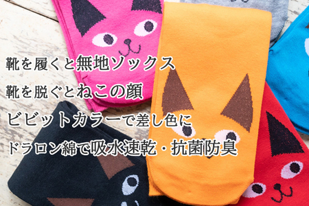 つま先にねこのカラフルソックス 23～25cm 6足セット / 靴下 ソックス セット アソート おしゃれ かわいい 靴下 カラフル 普段履き