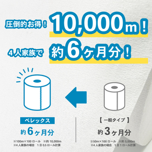 大容量 長持ち トイレットペーパー100m シングル 100個 ベレックス 長尺 古紙100% 個包装 100ロール 防災 日用品 消耗品 備蓄 長巻き 無香料 静岡 富士市 [sf053-003]